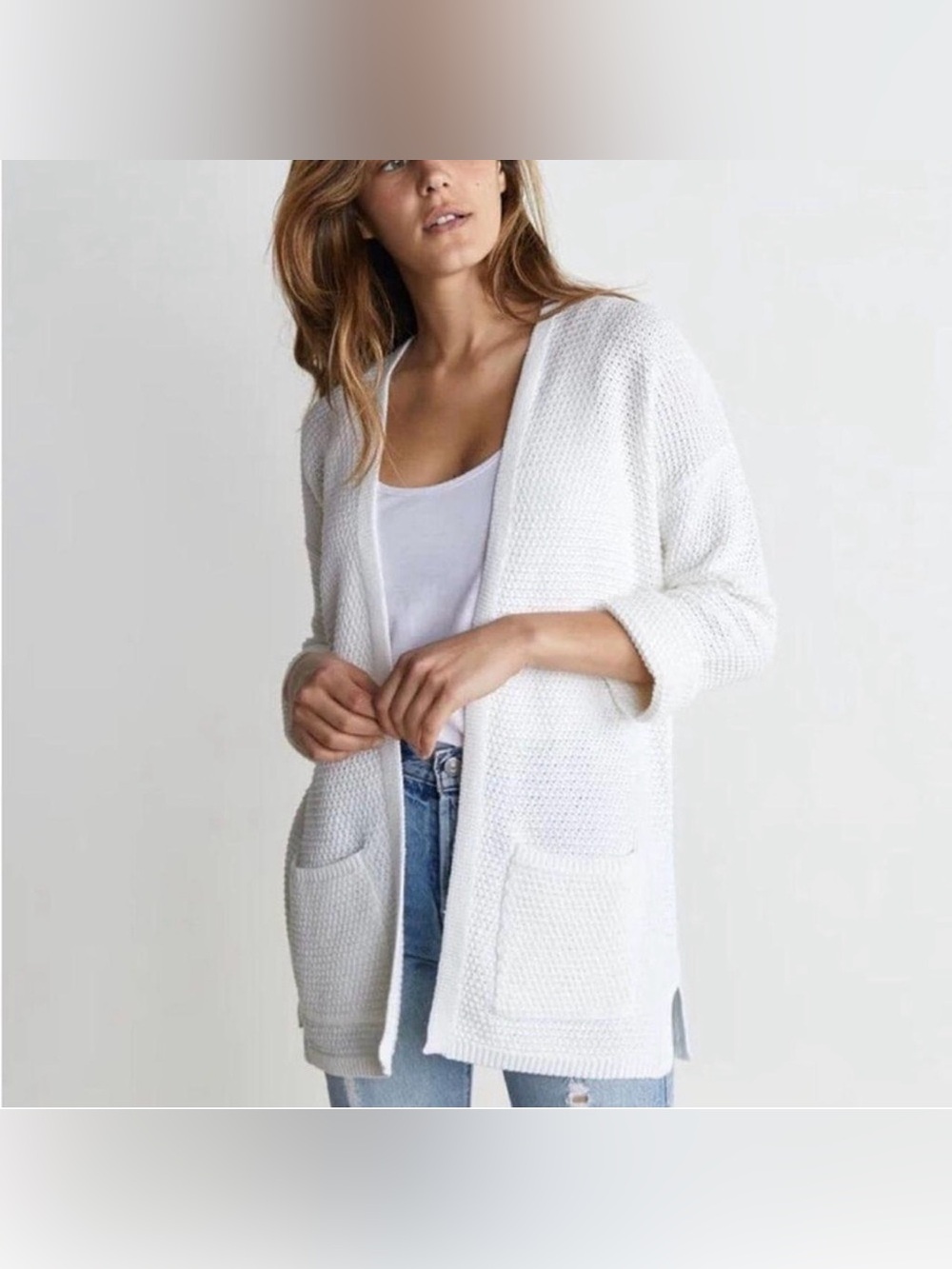 ✨🤍 Marine Layer Catalina‎ Knit Open Cardigan Sweater Medium White 🤍✨